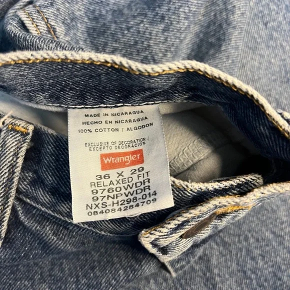 Wrangler Relaxed Fit Straight Leg Jeans 36x29 Classic Blue Denim Men’s Workwear - Picture 3 of 4